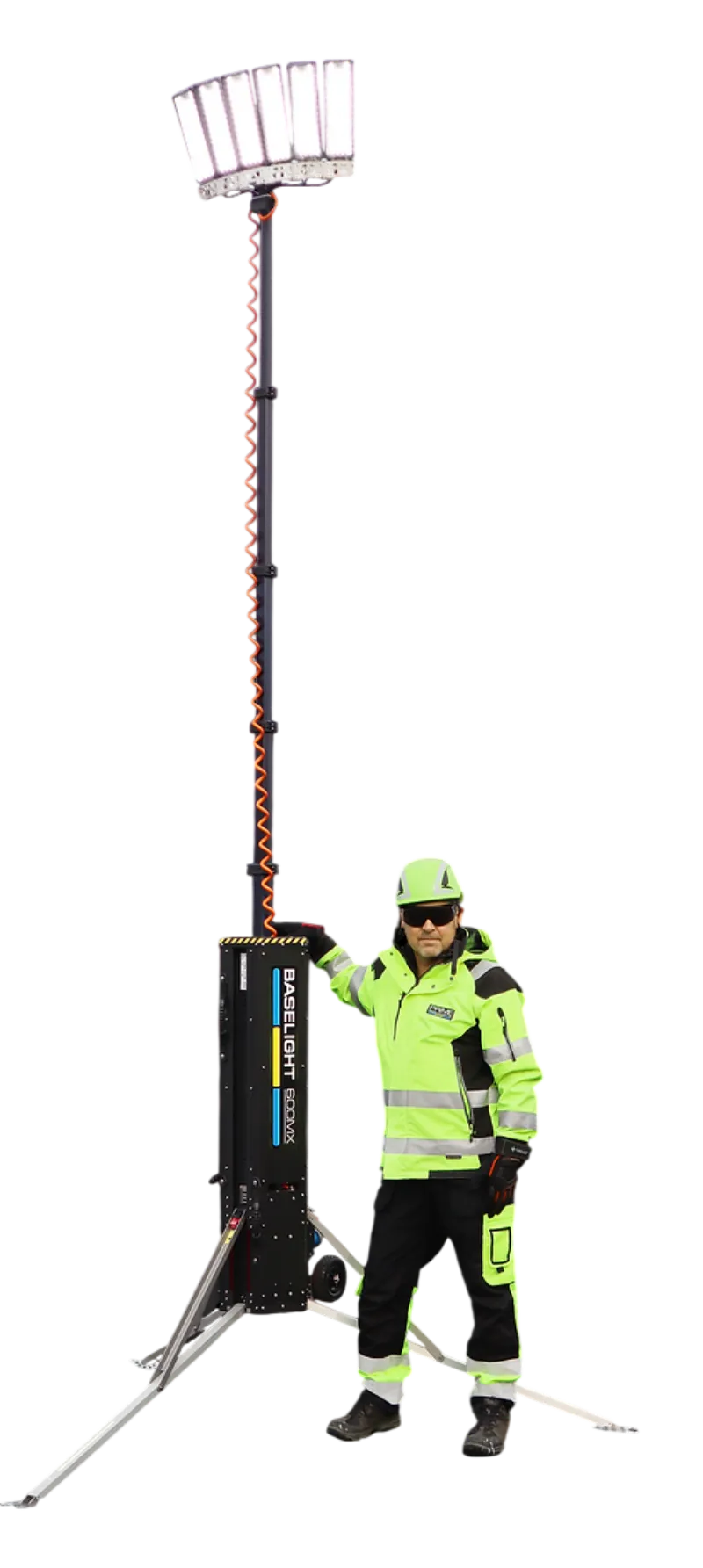 Baselight 600MX LED-valomasto pystytettynä työntekijän vieressä